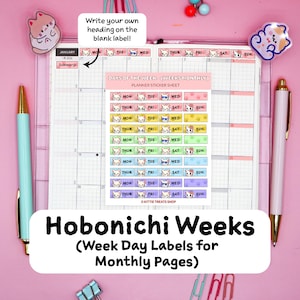 May include: A planner sticker sheet featuring colorful rows of cat-themed day-of-the-week labels. The sheet includes text reading DAYS OF THE WEEK - (WEEKS MONTHLY) PLANNER STICKER SHEET and KITTIE TREATS SHOP, with various cat illustrations and paw prints.