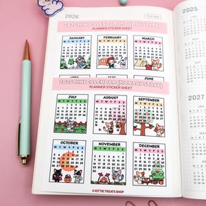 2026 Mini Monthly Calendar Planner Stickers, 2026 Calendar Stickers, Set of 12 Months bild 1