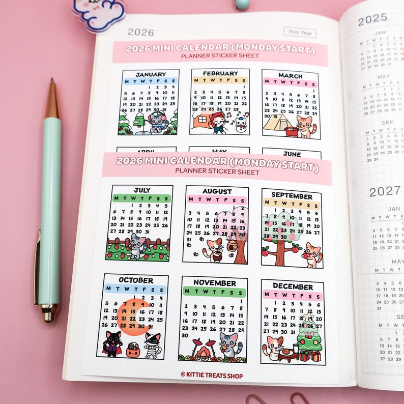 2026 Mini Monthly Calendar Planner Stickers, 2026 Calendar Stickers, Set of 12 Months bild 1