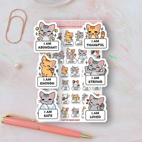 Kawaii Daily Affirmations Planner Stickers, Affirmation Stickers, Cute Planner Stickers, Positive Affirmation Stickers, Motivational Sticker