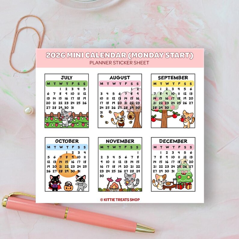2026 Mini Monthly Calendar Planner Stickers, 2026 Calendar Stickers, Set of 12 Months bild 4