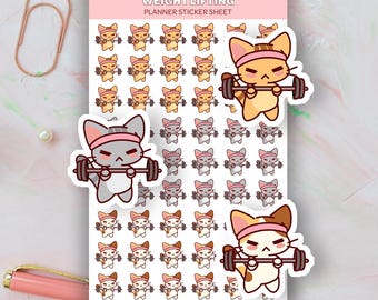 Kawaii Cat Weight Lifting Planner Stickers, Weight Lift Reminders, Cute Planner Stickers, Weight Lift Reminder Icons for Planner