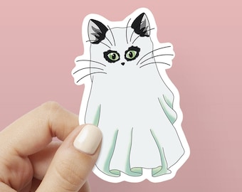 Ghosty Cat - Cute Kitty Inspired Decal Glossy Sticker for Laptop, Water Bottle, Skateboard and Phone Case