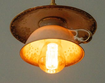Pendelleuchte Vintage Tasse Porzellan Lampe E14 Hängelampe Shabby Chic Upcycling Unikat Küchenlampe Geschenk