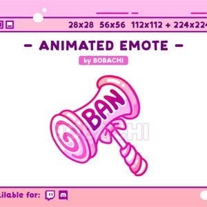 GEANIMEERDE Candy BAN hamer - EMOTE / Twitch Discord Stream pastel schattige snoepjes roze kawaii lint suiker dessert marshmallow lolly