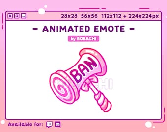 ANIMATED Candy BAN hammer - EMOTE / Twitch  Discord  Stream  Pastel  Cute Sweets  Pink  Kawaii  Ribbon  Sugar  Dessert  marshmallow lollipop