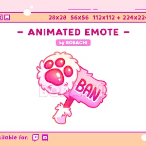 ANIMATED Fluffy Paw BAN hammer - EMOTE / Twitch Discord Stream Pastel Cute Cat Bunny Pink Kawaii Winter Fuzzy Cozy