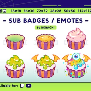 Halloween - Cupcake Sub/Bit badges / Emotes / Twitch / Stream / YouTube / Pastel / Cute / Rainbow / Spooky / Food / Dessert / Candy / Sweets