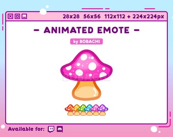 ANIMATED party mushroom Emote / Twitch Stream Cute Rainbow Autumn Colorful LGBTQ Pride Forest Pink Purple Color Changing Disco Dancing