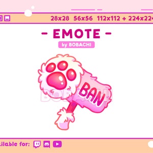 Fluffy Paw BAN hammer - EMOTE / Twitch Discord Stream YouTube Pastel Cute Cat Bunny Pink Kawaii Winter Fuzzy Cozy
