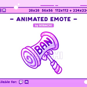 ANIMATED Candy BAN hammer - EMOTE / Twitch Discord Stream Pastel Cute Sweets Purple Kawaii Ribbon Sugar Pink Dessert marshmallow lollipop