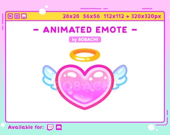 ANIMATED Pink heart Emote / Twitch / Discord / Stream / Sweet / Cute / Purple / Wings / Inlove / GIF / Sparkle / Love / Angel / Halo / Candy