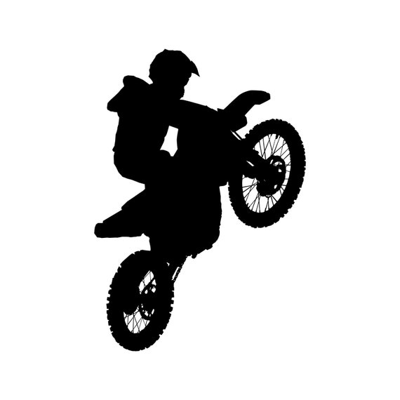 Black silhouettes Motocross rider on a motorcycle. Vector