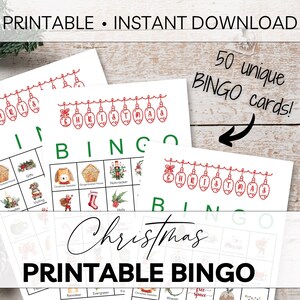 Christmas Bingo 50 Cards Printable Christmas Bingo Game Instant Digital Download