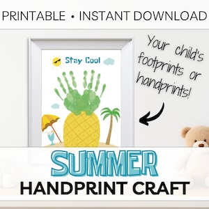 Handprint Art Printable Footprint Art Gift From Kids Grandma Handprint Kids Summer Activities Instant Download Print at Home