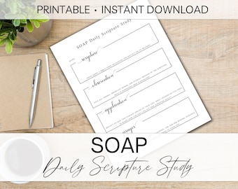 SOAP Bible Study Guide Verse Mapping Prayer Journal Bible Study Template Planner Bible Study Tools Minimalist PDF Printable Instant Download