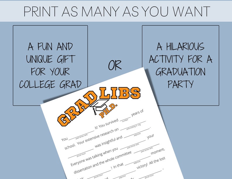 Phd Grad Libs Printable Graduation Fun Graduation Mad Libs - Etsy