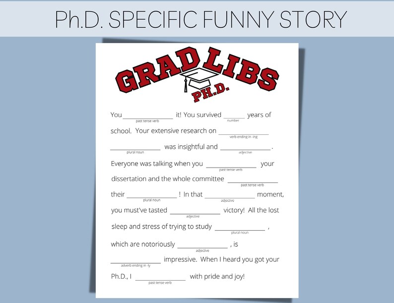 Phd Grad Libs Printable Graduation Fun Graduation Mad Libs - Etsy