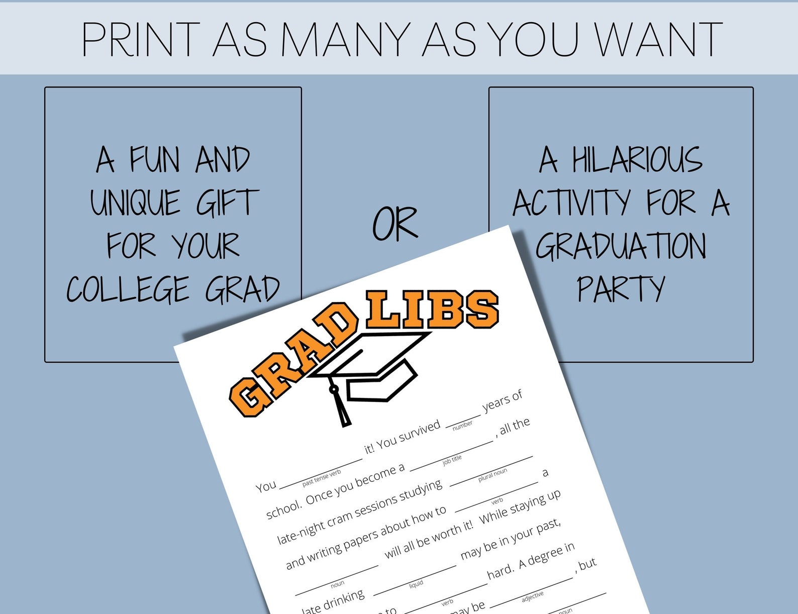 Grad Libs Printable Graduation Fun Graduation Mad Libs Style Etsy
