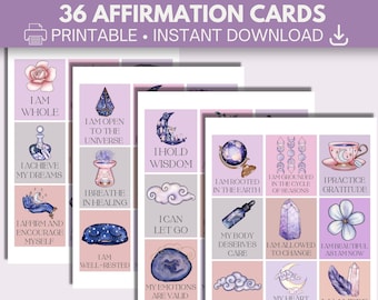 Printable Affirmation Cards | Instant Download | Affirmation Stickers | 36 Different Positive Affirmations