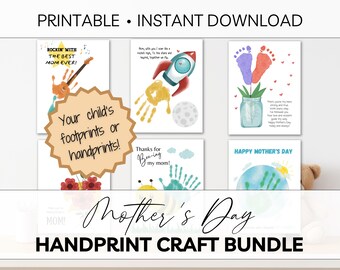 PACCHETTO di lavoretti con impronte di mani per la festa della mamma, 6 modelli, stampe artistiche da parete con impronte di mani o piedi per la mamma, download immediato, stampa a casa, regalo per bambini piccoli