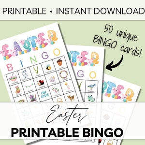 50 cartes de bingo de Pâques | Jeu de bingo de Pâques imprimable | Téléchargement numérique instantané