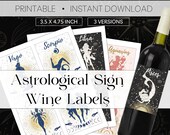 Astrological Sign Wine Labels Printable | All 12 Zodiac Signs | 3 Different Designs - Light, Dark, Pink | Astrology Gifts