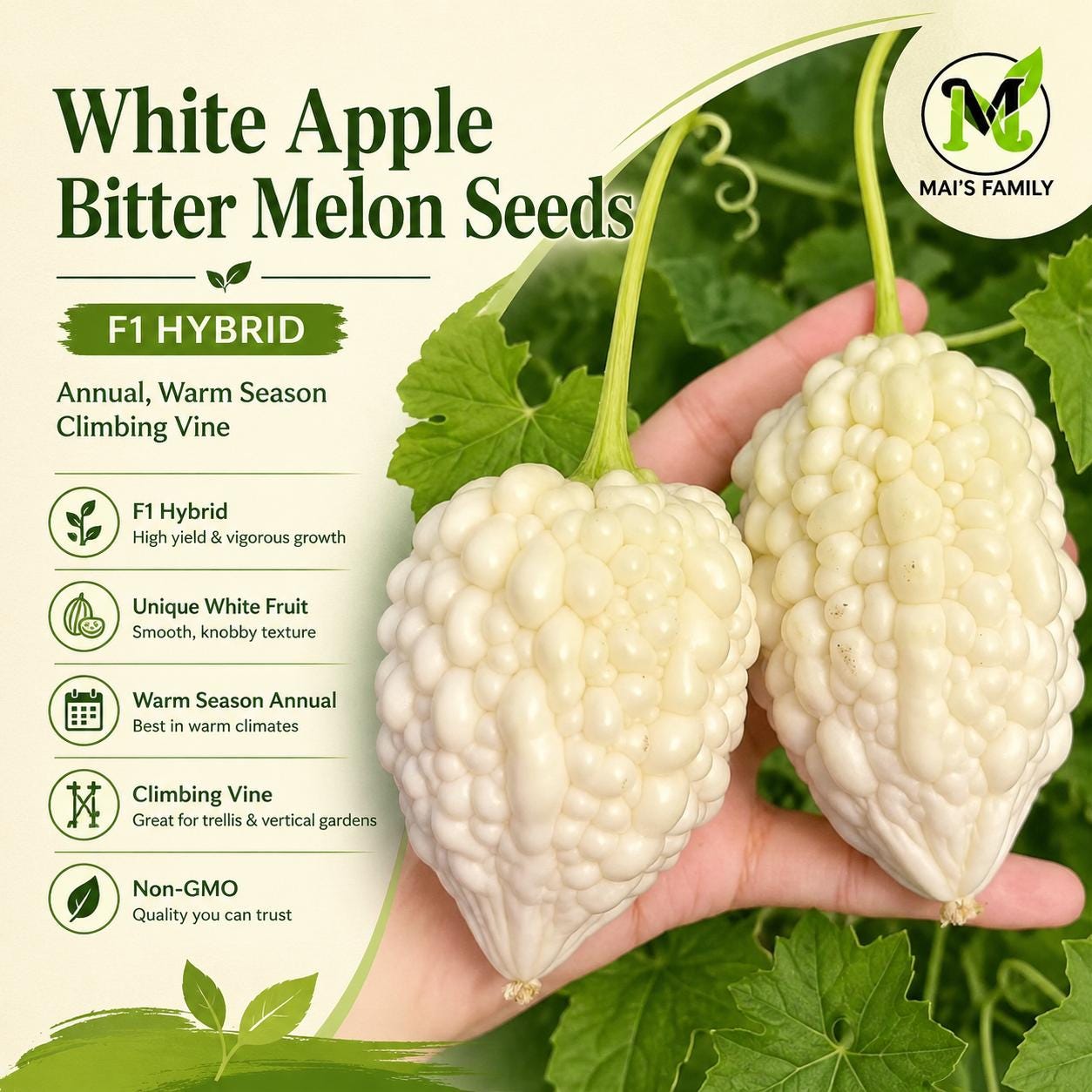 White Apple Bitter Melon Seeds| Heart Shaped Momordica Charantia