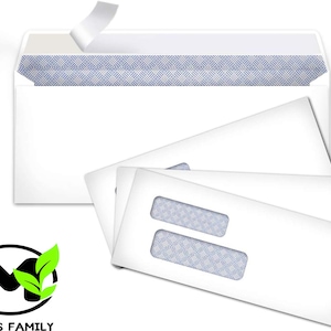 Witte veiligheidsenvelop #9, dubbele venster afpellen (9,8 x 22,5 cm)