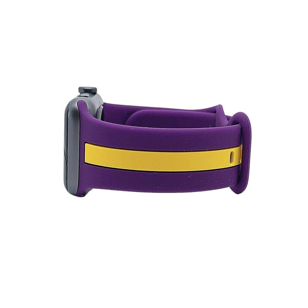 Purple Yellow Stripe Apple Watch Band, Luxury Sport Strap for 38mm 40mm 42mm 44mm, Silicone iWatch Band, Ready to Ship, Gift for Her and Him