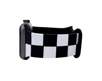 Black White Checkered Silicone Apple Watch Band 38 40 42 44mm, Silicone iWatch Band for Women and Men, Ready to Ship, Gift for Her and Him