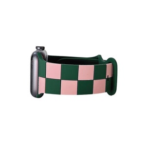 Green and Pink Checkered Silicone Apple Watch Band 38 40 42 44mm, Silicone iWatch Band for Women and Men, Ready to Ship, Gift for Her or Him