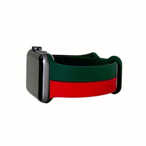 Green and Red Stripe Apple Watch Band, Silicone iWatch Band in 38mm 40mm 42mm 44mm for Women and Men, Ready to Ship, Gift for Him and Her