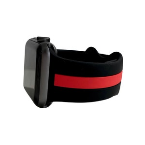 Black and Red Stripe Silicone Apple Watch Band for 38mm 40mm 42mm 44mm for Him, Silicone iWatch Band for Her, Ready to Ship, Gift for Her