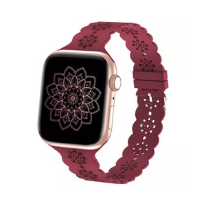 Red Silicone Flower Star Lace Apple Watch Band 38mm 40mm 42mm 44mm, Red Mandala Flower Silicone iWatch Band Women,Ready to Ship Gift for Her