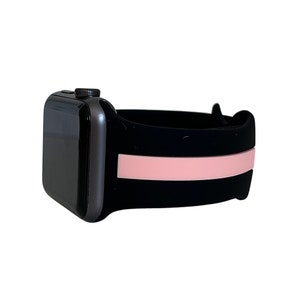 Black and Pink Stripe Silicone Apple Watch Band for 38mm 40mm 42mm 44mm for Him, Silicone iWatch Band for Her, Ready to Ship, Gift for Her