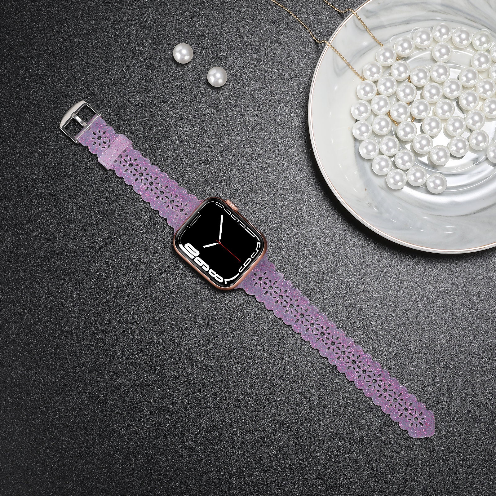 Women's Apple Watch Band Soft Silicone Strap Glistening Lilac Glitter  38mm 40mm