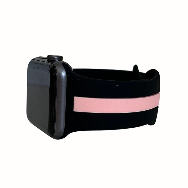 Black Pink Stripe Silicone Apple Watch Band for 38mm 40mm 42mm 44mm for Women, Silicone iWatch Band for Women, Ready to Ship, Gift for Her 