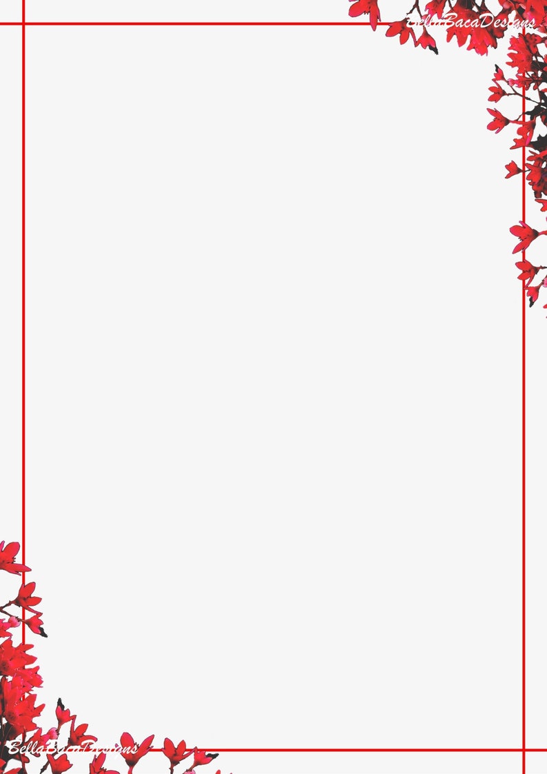 Printable pretty red floral page border designs a4 png pdf etsy ireland