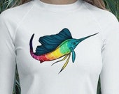 Rainbow Sailfish Art Women 39 s Rash Guard for Swimming Exercise UV Sun Protection Vacation Shirt for Scuba Swimming Surfing Snorkeling