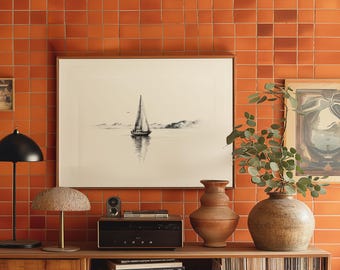 Minimalist Sailboat Line Drawing Print | Nautical Wall Art | Modern Ocean Decor | Scandinavian Seascape Artwork