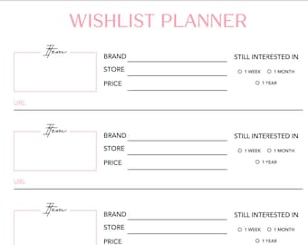 Wish List Printable | Wish List Planner | Wish List Template | Shopping Tracker | Birthday Wish List | Things To Buy List | Instant Download