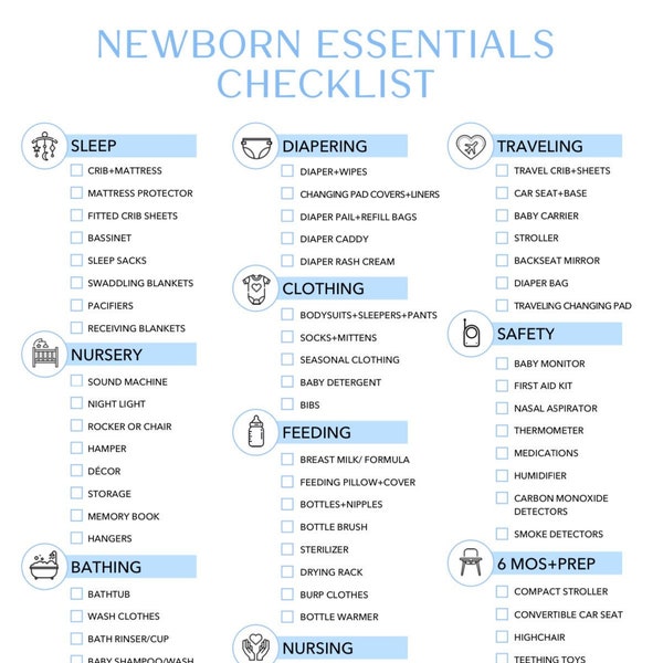 Baby Essentials Checklist Printable Blue | Newborn Essentials | Nursery Checklist | Baby Registry Checklist | Instant Download
