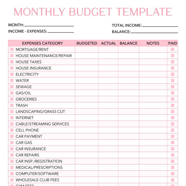 Simple Printable Monthly Budget Planner | Monthly Budget Tracker | Monthly Budget Sheet | Monthly Budget Template