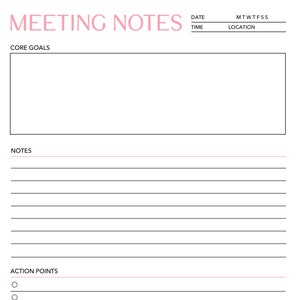 Printable Meeting Notes Template | Agenda Notes | Digital Meeting Notes | Business Meeting Agenda Printable | Project Meeting Notes