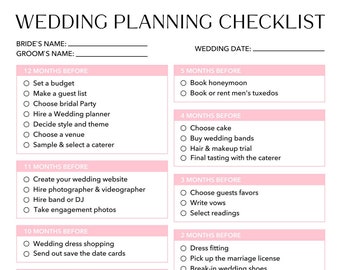 Checkliste fur die Hochzeitsplanung Hochzeits Checkliste Hochzeitsplaner Printable Wedding Planner Organizer Braut Checkliste Sofort