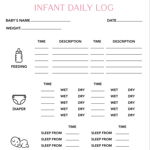 Infant Daily Log Printable | |Baby Sleep Log| Daily Baby Log | Infant Daily report | Newborn Log | Compatible with Goodnotes, Notability etc