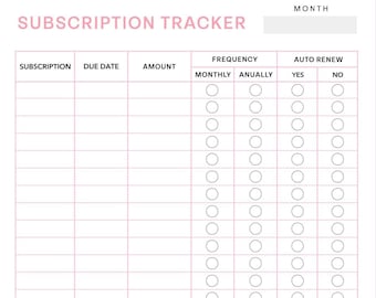 Subscription Tracker Template (Digital) | Compatible with Goodnotes, Notability etc | Printable