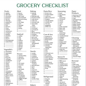 Grocery List Food Shopping List Printable Digital | Etsy Australia