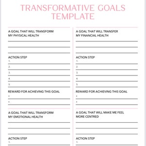 Transformative Goals Tracker | Goals Planner | Goals Template | Goals Journal | Goals Planner Printable | Instant Download